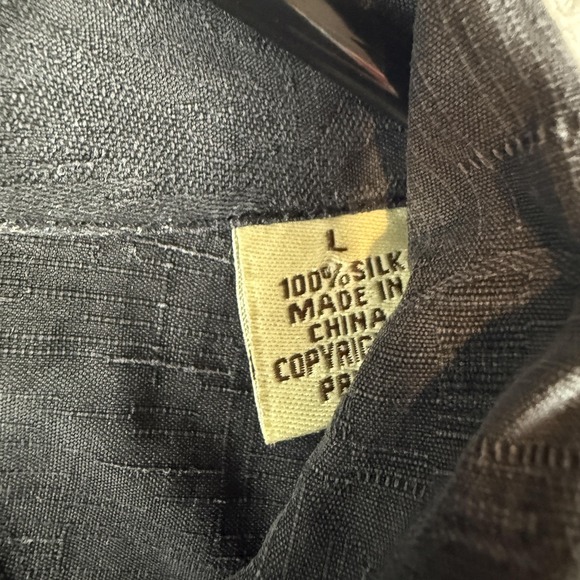 Tommy Bahama Shirt Mens Large Black Silk Hawaiian Floral Banana Button Up - Picture 6 of 10